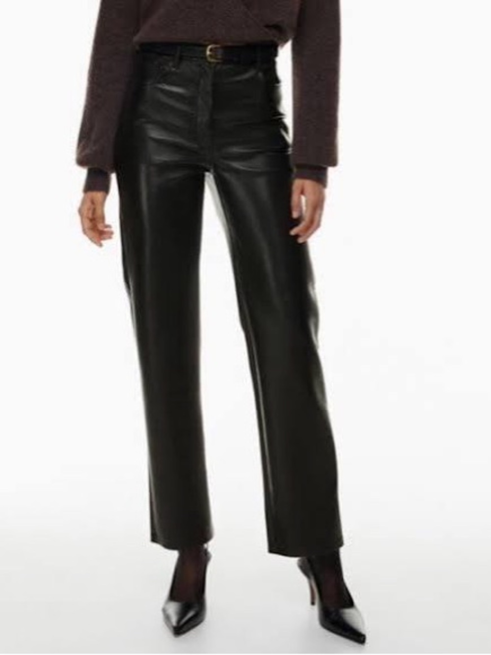 Wilfred, The Melina Black Vegan Leather High Rise Straight Leg Panta